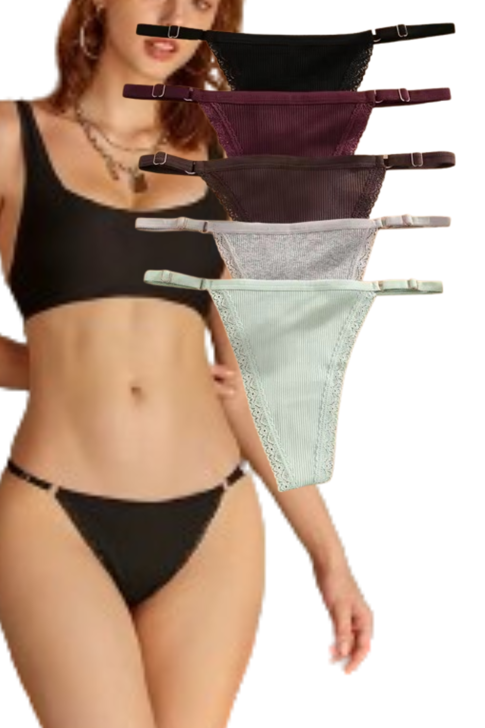 5Pcs Set Cotton G-String Thong Panty – Adjustable Waist T-Back Lingerie
