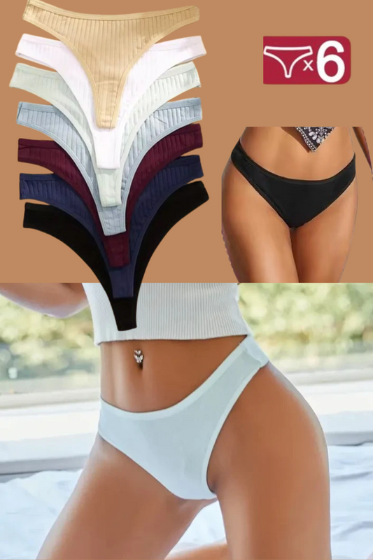 6PCS Low-Rise Thong Set – Soft, Ribbed, G-String Cotton Underwear