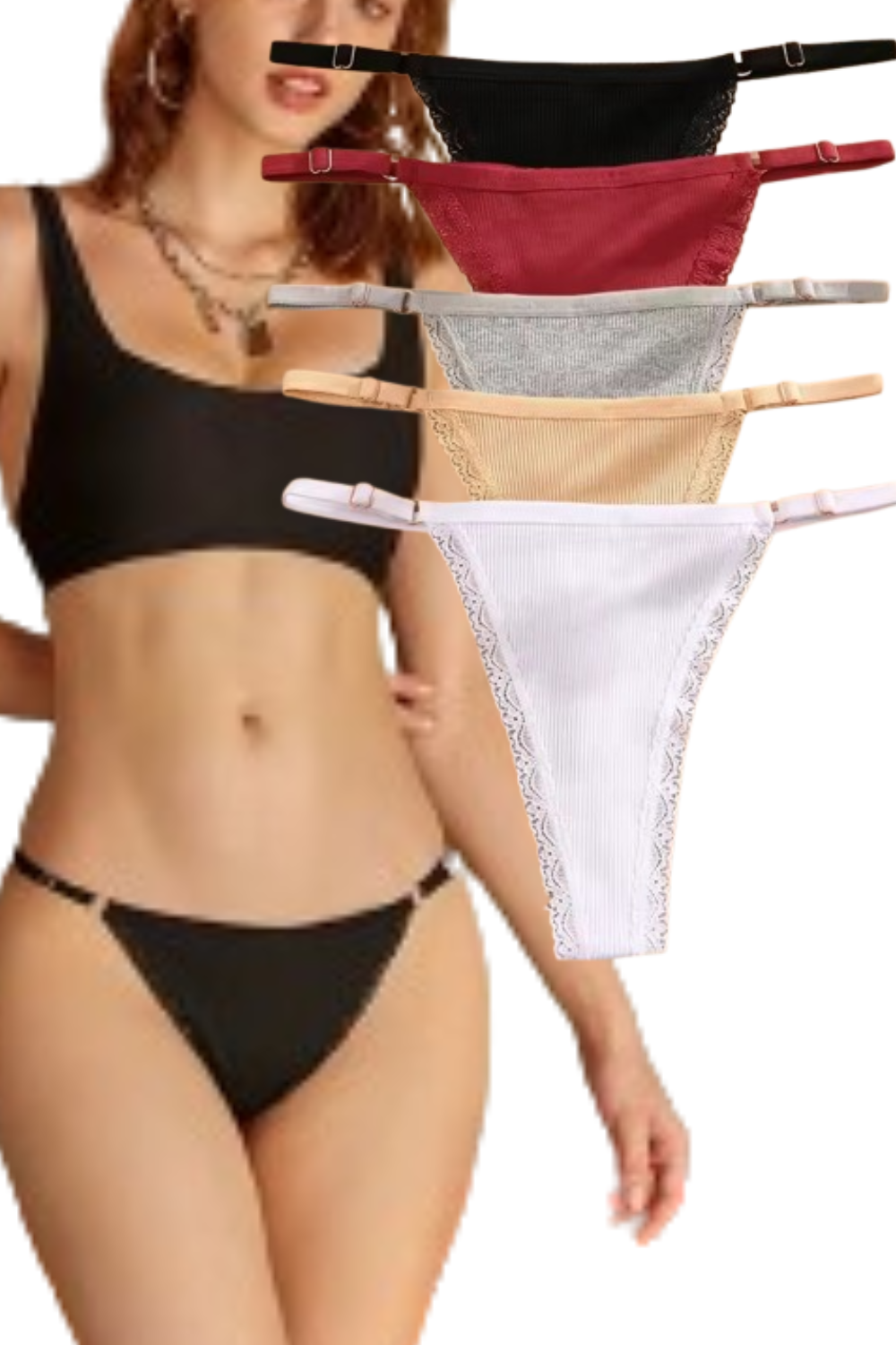 5Pcs Set Cotton G-String Thong Panty – Adjustable Waist T-Back Lingerie