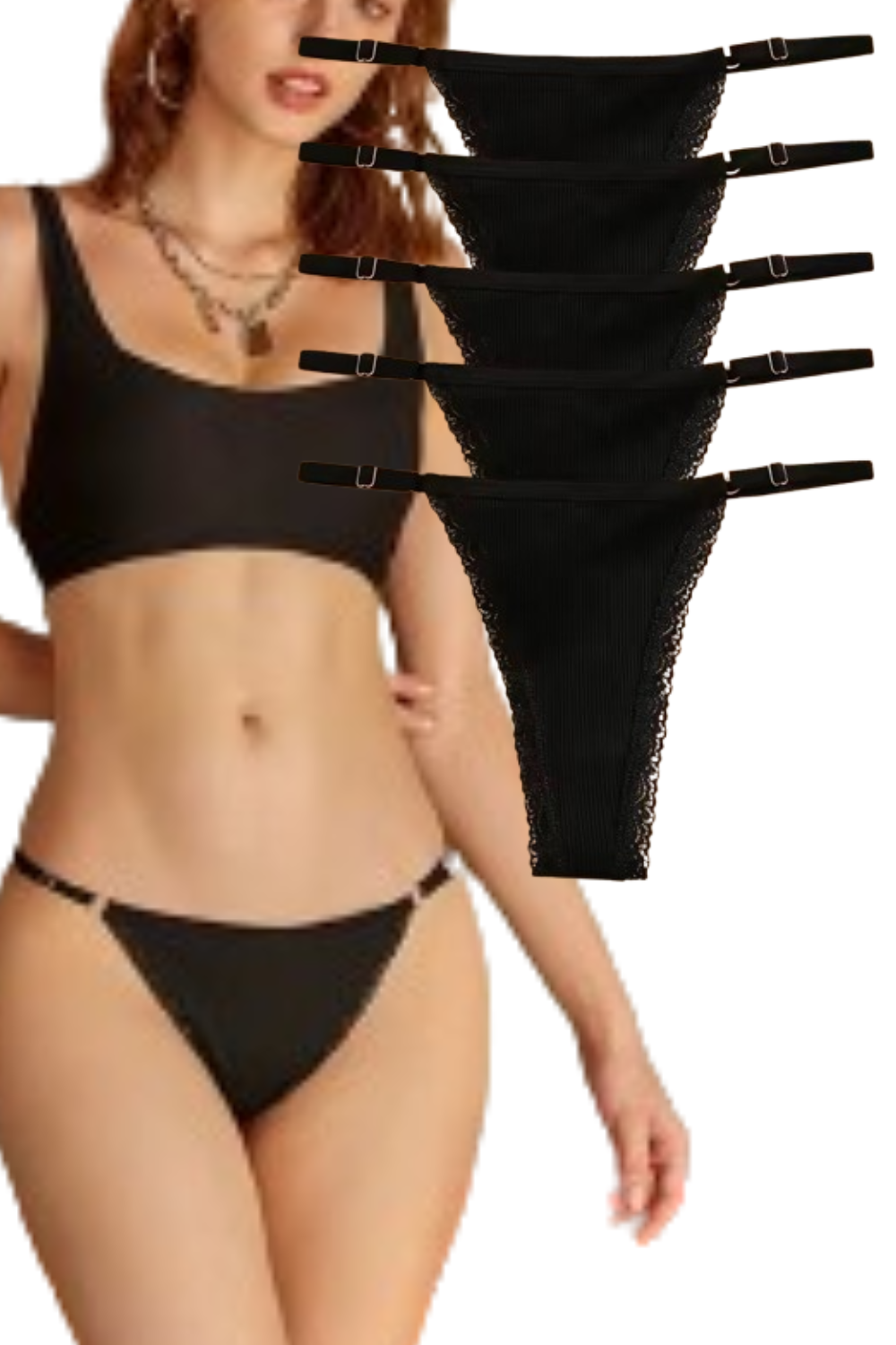 5Pcs Set Cotton G-String Thong Panty – Adjustable Waist T-Back Lingerie