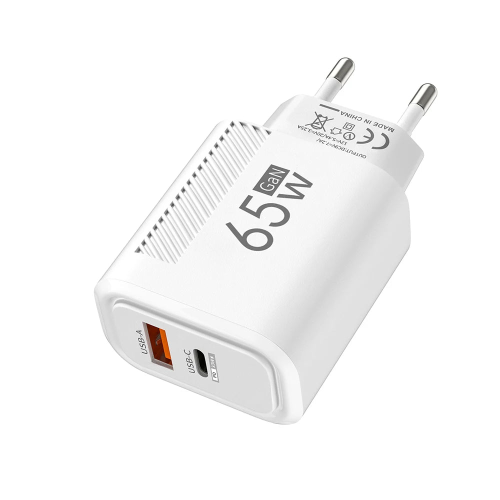 65W GaN USB C Fast Charger – Quick Charge Adapter for iPhone, Samsung, Xiaomi (EU/US Plug)