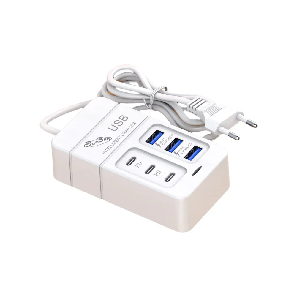 6-in-1 USB Wall Charger | 35W PD Fast Charging Hub with Type-C & QC 3.0 Ports