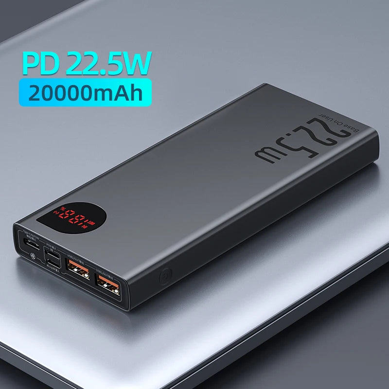 Baseus 20000mAh Power Bank 22.5W Fast Charging Type-C External Battery for Smartphones , Laptops & Tablets