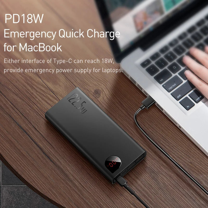 Baseus 20000mAh Power Bank 22.5W Fast Charging Type-C External Battery for Smartphones , Laptops & Tablets
