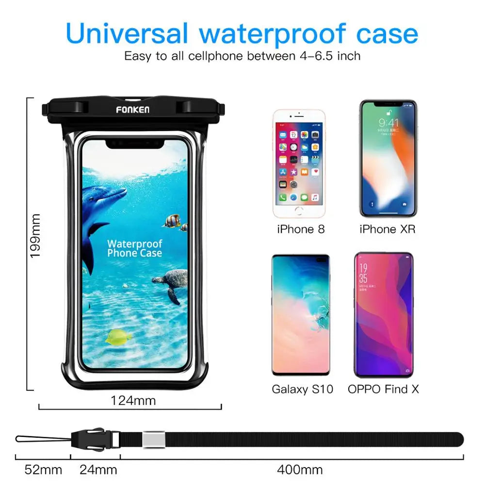 FONKEN Full View Waterproof Phone Case – Underwater & Snowproof Dry Bag for Swimming & Outdoor Use