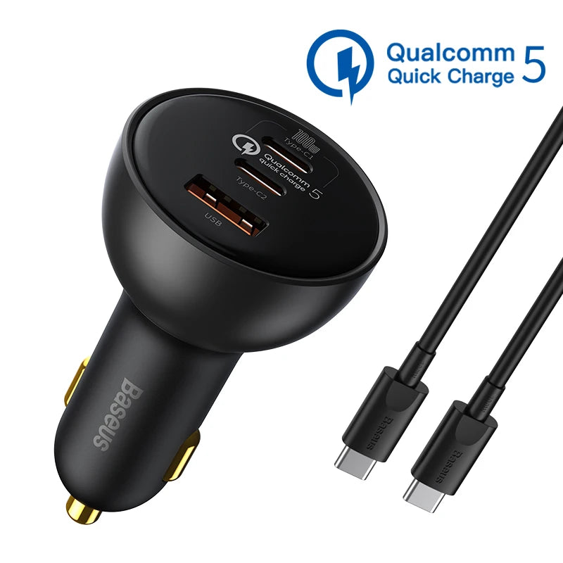 Baseus 160W Fast Car Charger QC 5.0 PD3.0 PPS Type-C Adapter for iPhone 13-15 Pro & Laptops