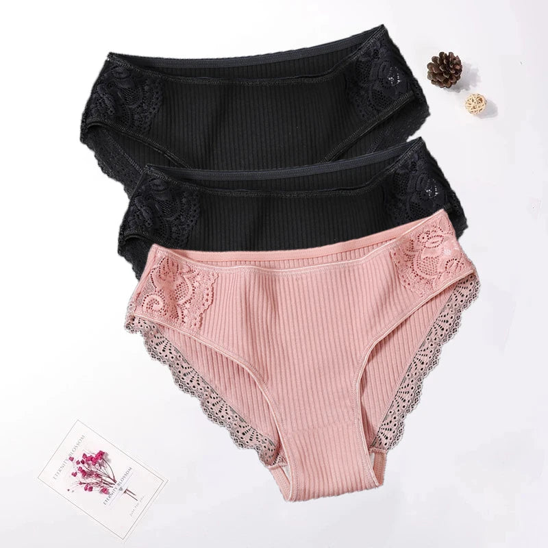 3PCS Set Floral Lace Cotton Panty – Soft & Sexy Women’s Briefs