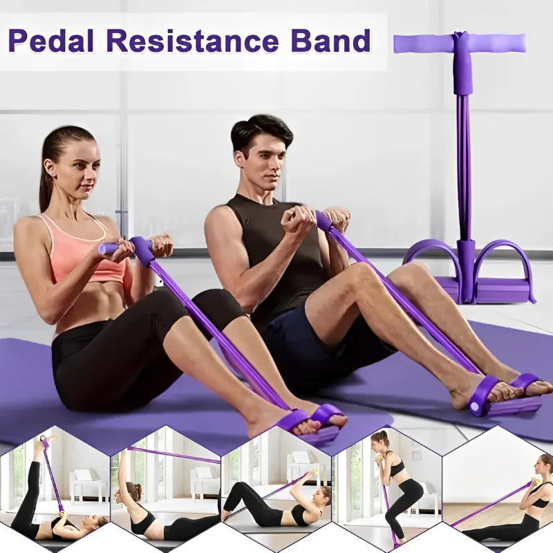 4-Tube Elastic Yoga Pedal Puller Resistance Band – Full-Body Strength Training & Yoga Exercise Equipment