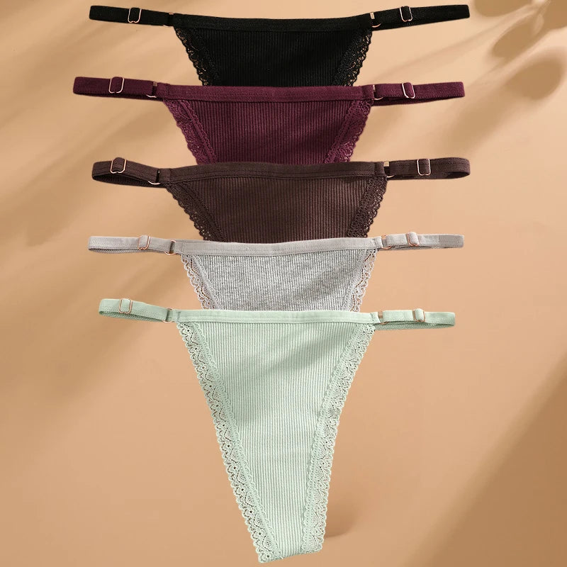 5Pcs Set Cotton G-String Thong Panty – Adjustable Waist T-Back Lingerie