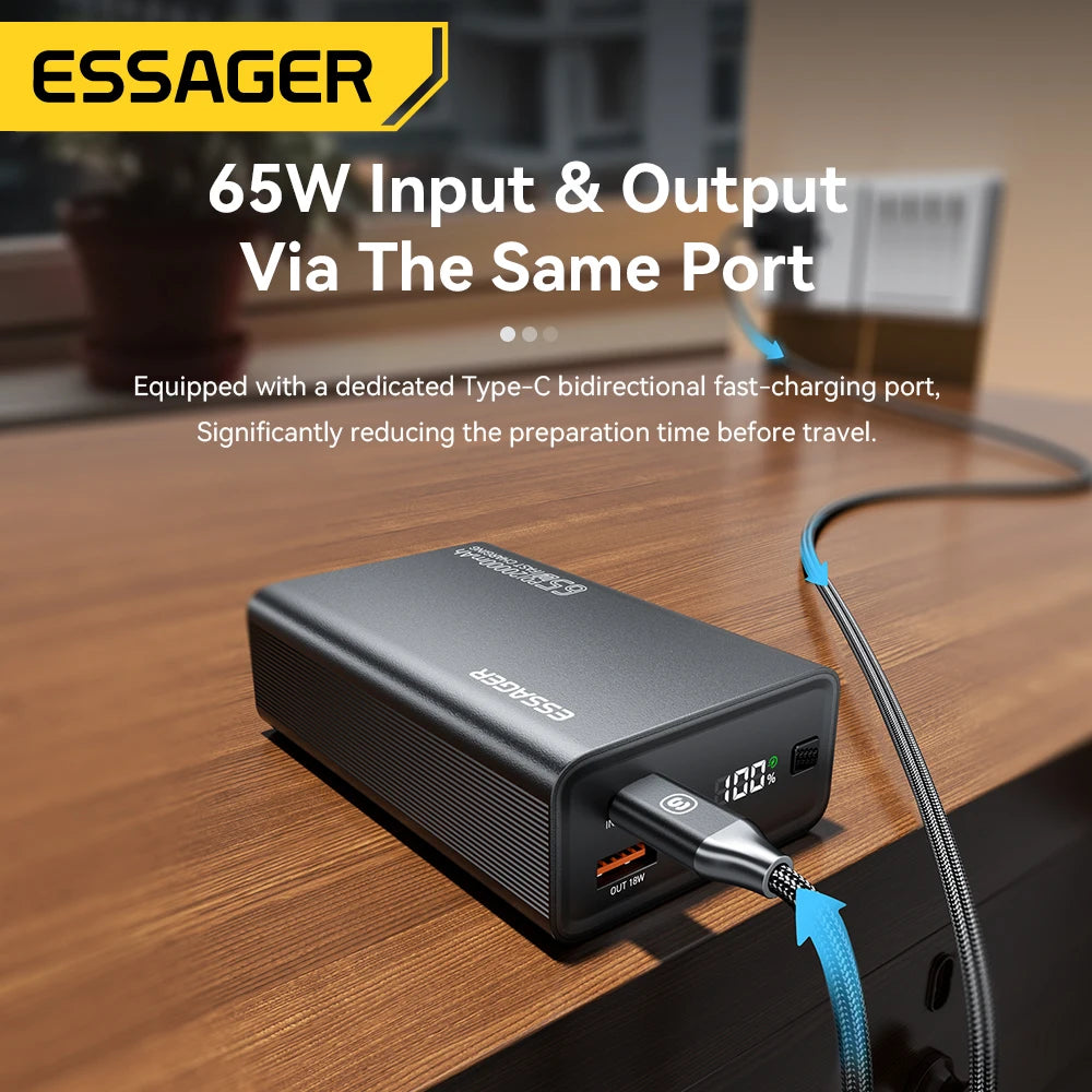 Essager 20000mAh Power Bank 65W PD Fast Charging for Phone, Laptop & Tablet