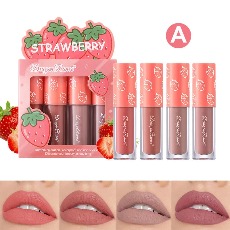 Mini Velvet Matte Lip Gloss 4Pcs Set – Long-Lasting, Non-Stick & Fruit Scented