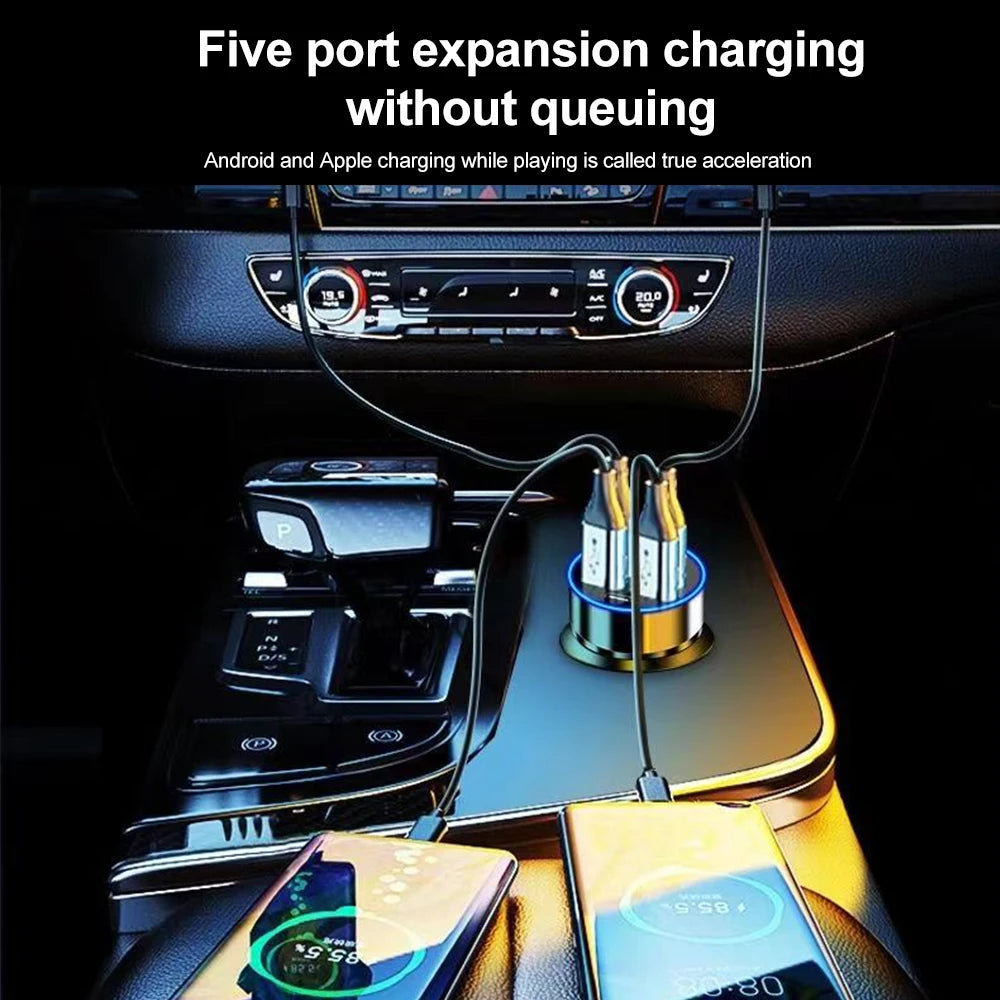 250W PD Car Charger with QC3.0 Fast Charge – 2 to 6 Port Lighter Adapter with Digital Display