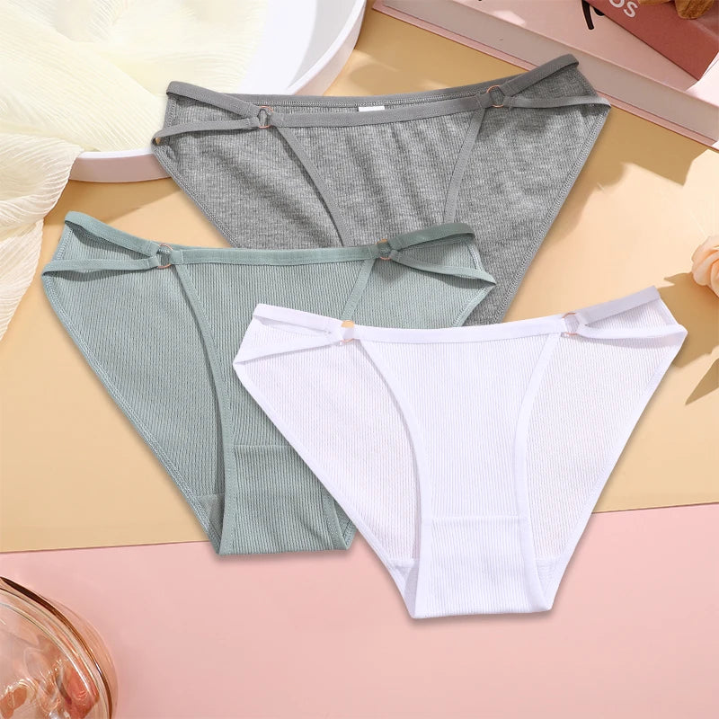 3PCS Set Women’s Cotton Panty – Low Rise Briefs with Button Design