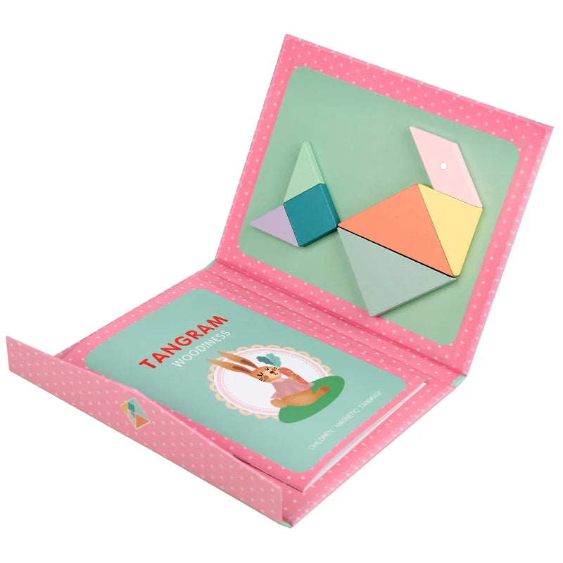 Magnetic Wooden Tangram Puzzle Book – Montessori Learning Toy for Kids