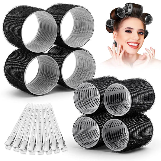13pcs Black Self Grip Hair Rollers – No Heat, Effortless Curls!