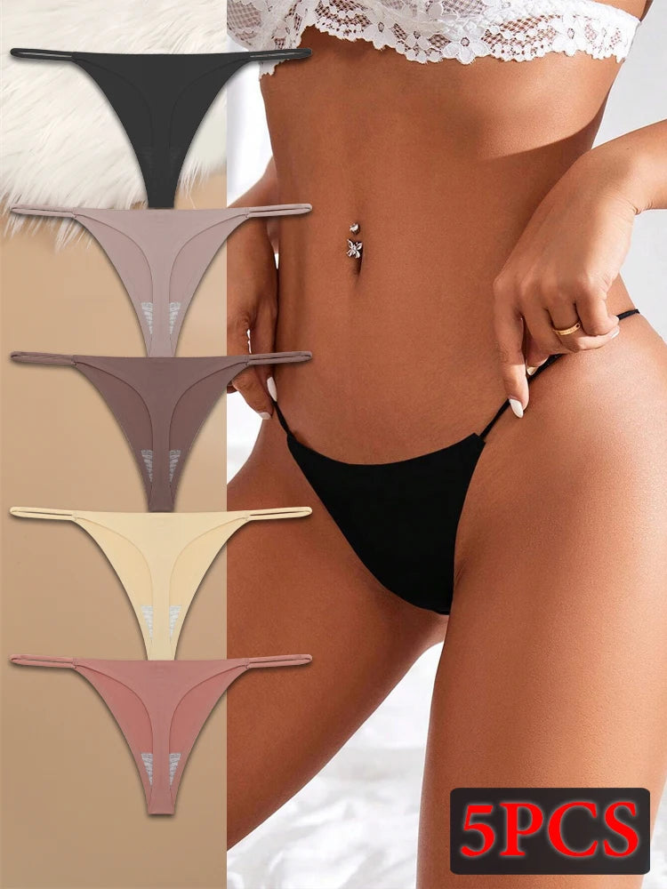 5PCS Seamless Ice Silk Thongs Panty – Ultra-Soft & Sexy Low Waist G-Strings