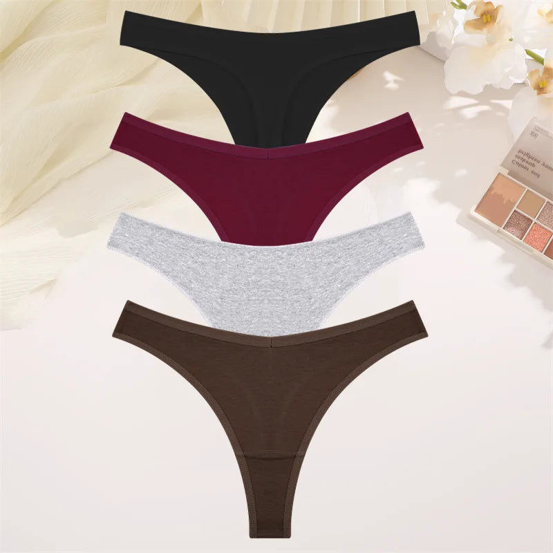 4PCS Women's Cotton Thongs Panty Set – Sexy Low Waist G-String Underwear