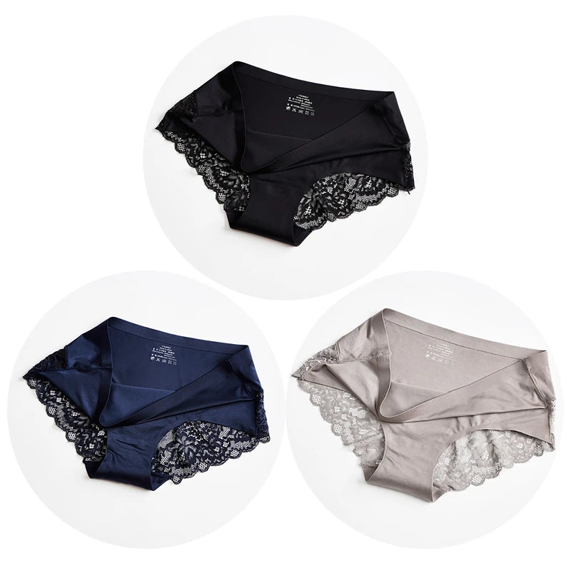 Exquisite Lace 3pcs Panty Set  – Soft & Sexy Satin Underwear for Ultimate Comfort