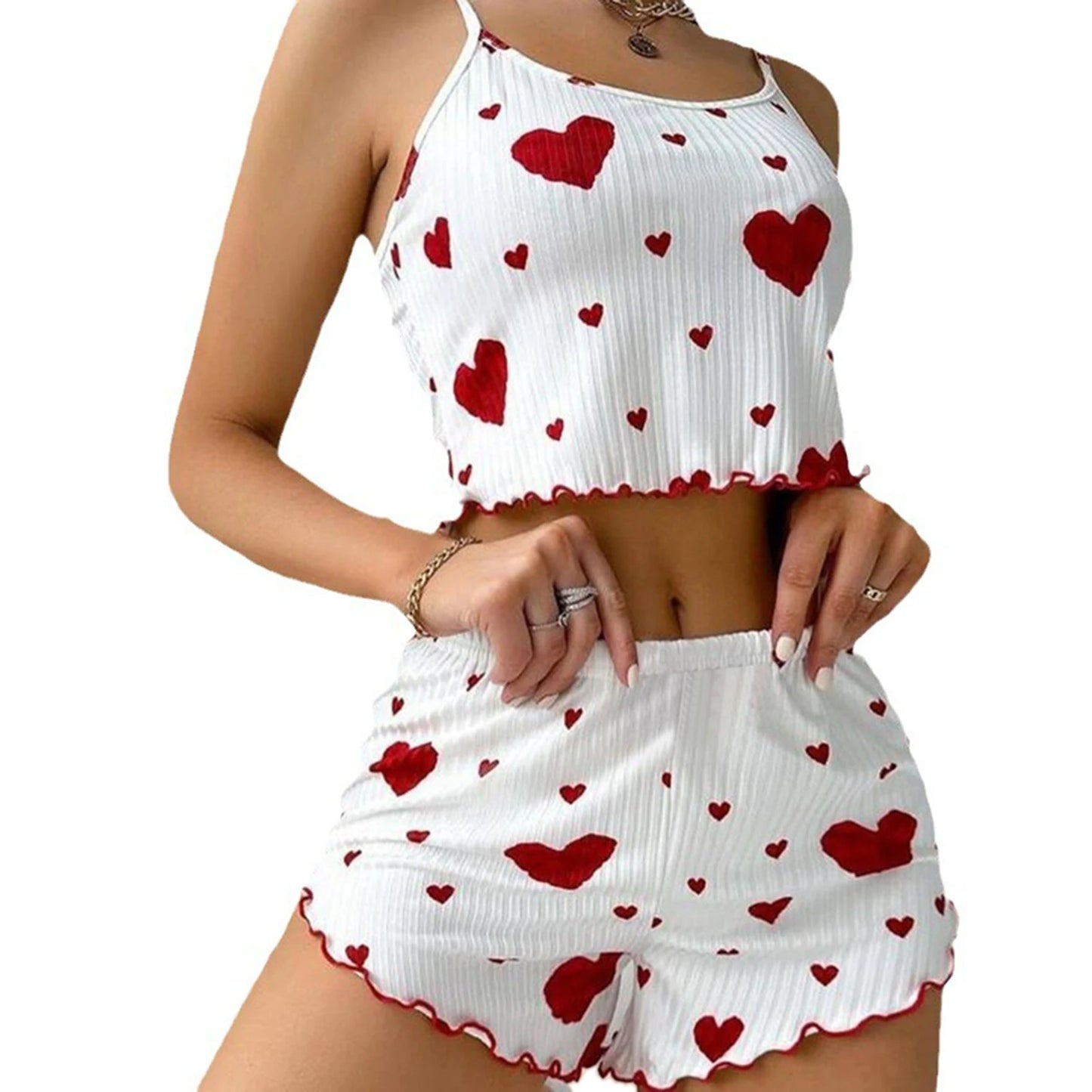 Women's 2-Piece Tank Top & Shorts Set – Love Print Sleepwear for Women