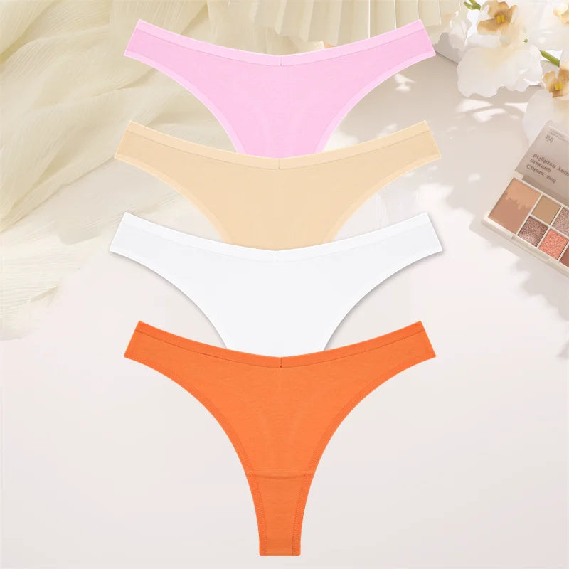 4PCS Women's Cotton Thongs Panty Set – Sexy Low Waist G-String Underwear