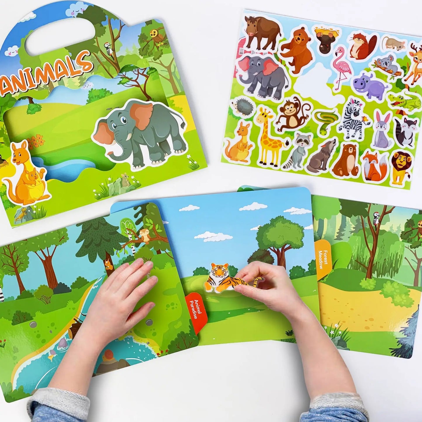 Reusable Sticker Book for Kids – Cute Cartoon Animals & DIY Puzzle Scenes