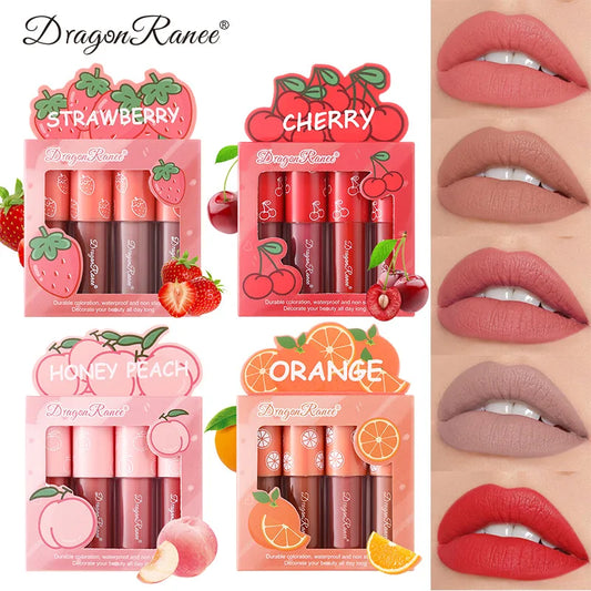 Mini Velvet Matte Lip Gloss 4Pcs Set – Long-Lasting, Non-Stick & Fruit Scented