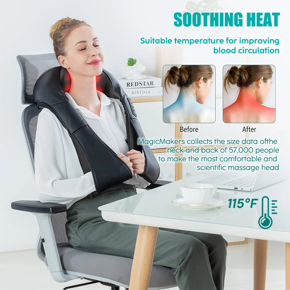 Professional Shiatsu Neck & Shoulder Massager – Heated Deep Kneading Electric Massage Pillow