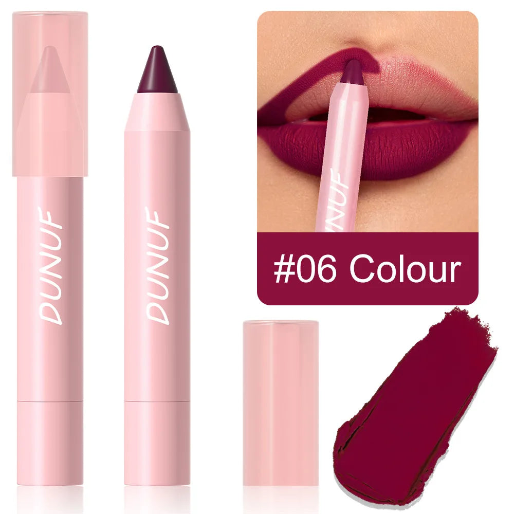 18-Color Waterproof Lipstick Pencil – Matte, Long-Lasting & Non-Stick Cup