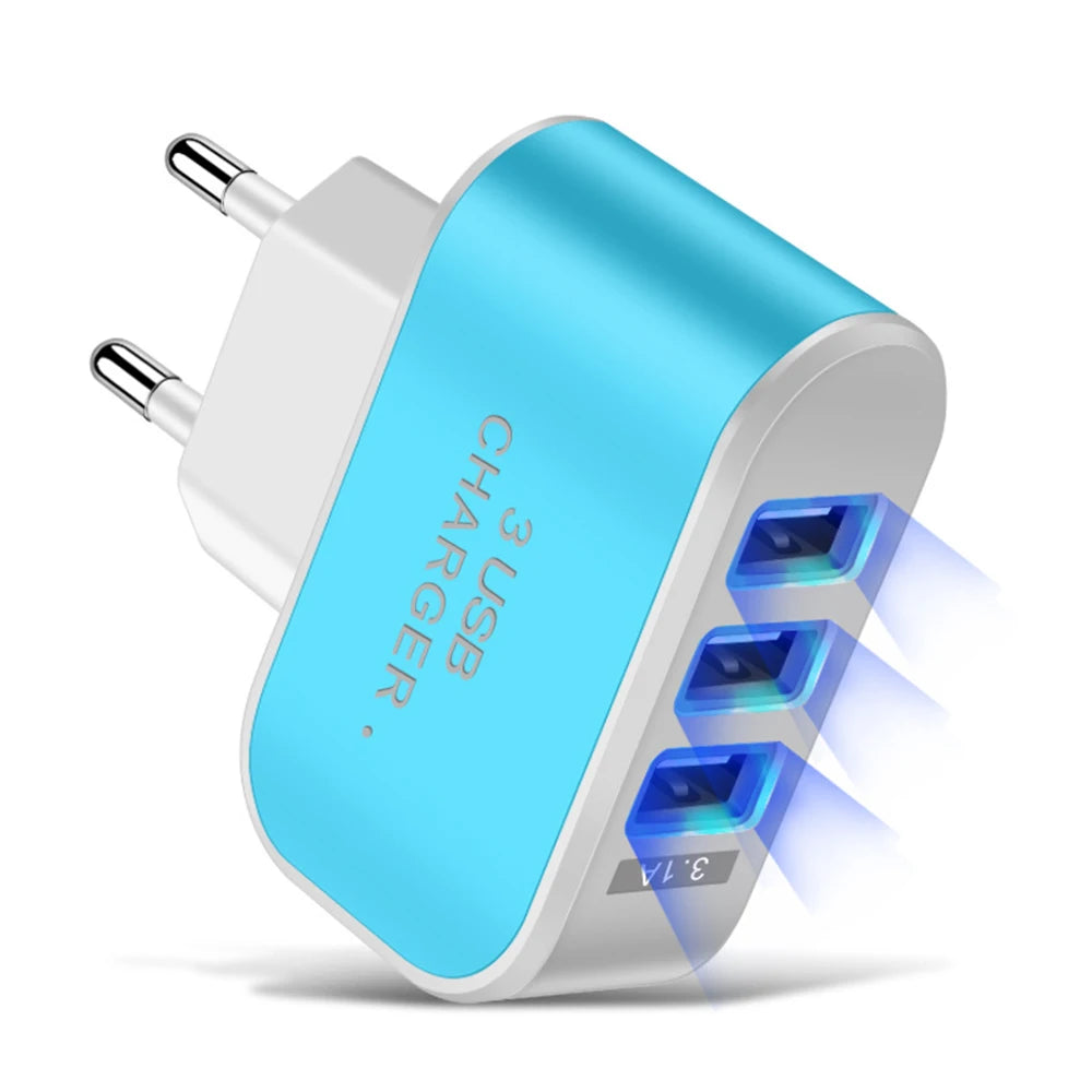 3-Port USB LED Travel Charger Adapter β Portable, Fast Charging, Universal for All Phones