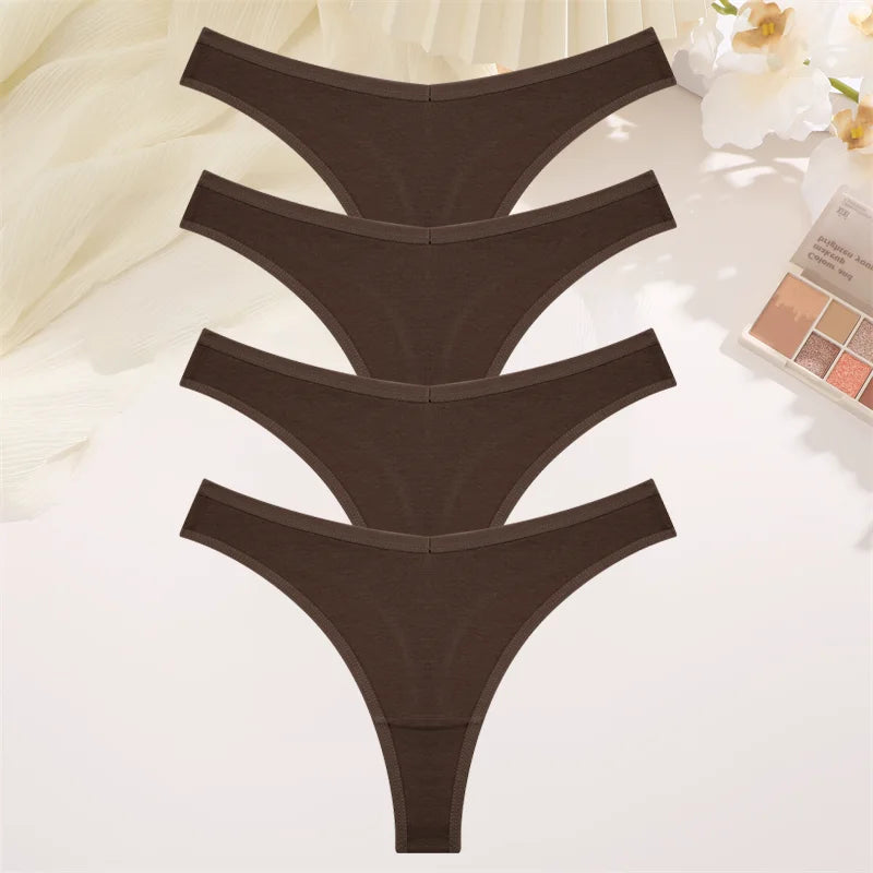 4PCS Women's Cotton Thongs Panty Set – Sexy Low Waist G-String Underwear