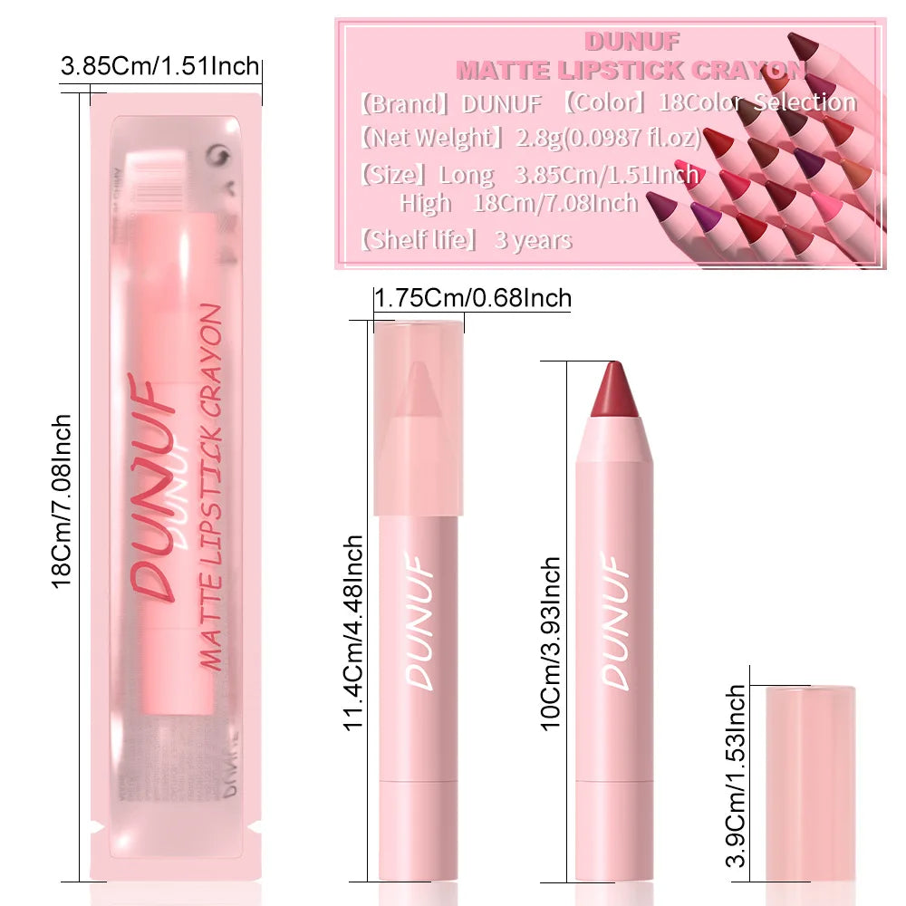 18-Color Waterproof Lipstick Pencil – Matte, Long-Lasting & Non-Stick Cup