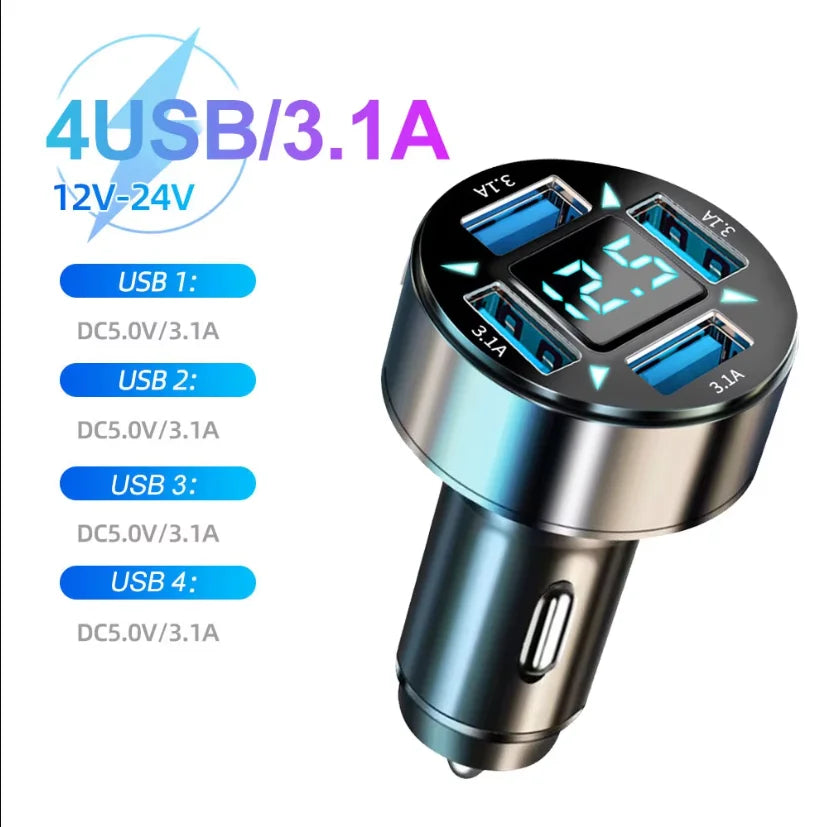 250W PD Car Charger with QC3.0 Fast Charge – 2 to 6 Port Lighter Adapter with Digital Display