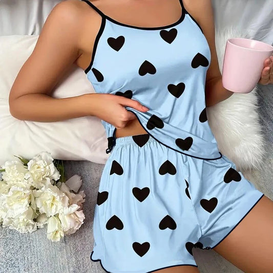 Chic Heart Print  T-Shirts Shorts Set – Cool & Comfy Nightwear