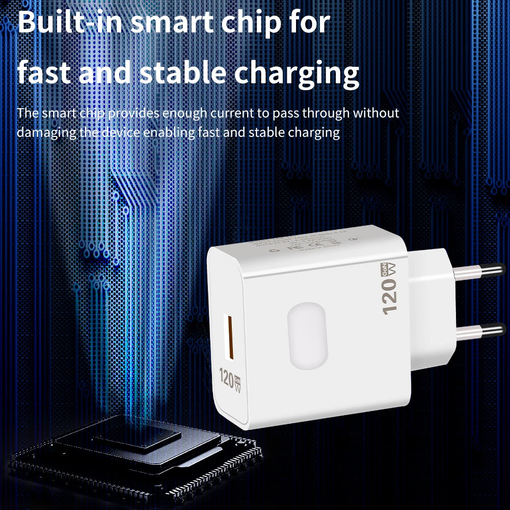 120W GaN USB Fast Charger with Type-C Cable – Quick Charge 3.0 Adapter for iPhone, Samsung, Xiaomi, Huawei