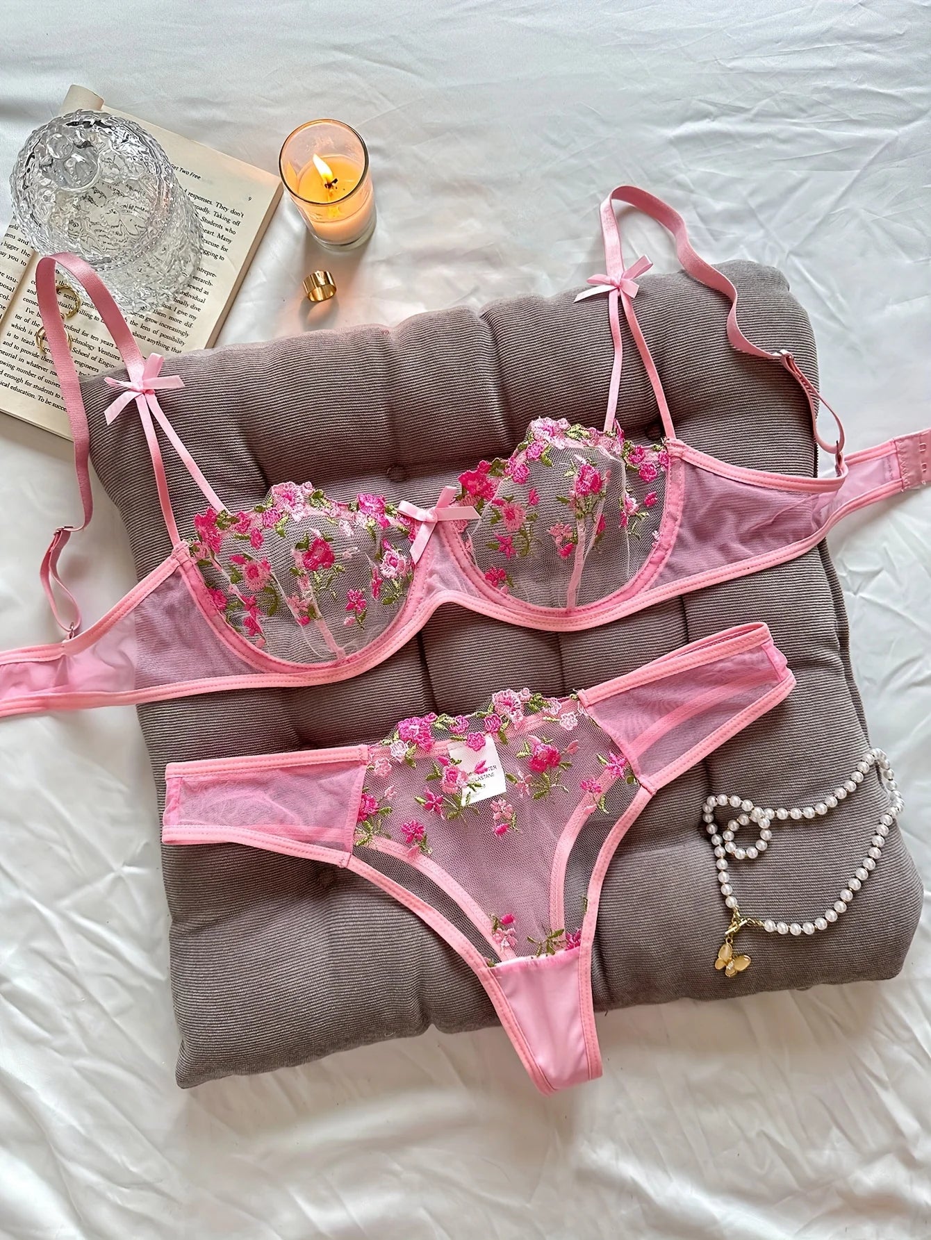 Dreamy Floral Embroidery Lingerie Set – See Through Bra & Panty Set