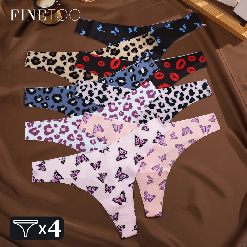 4Pcs Seamless Print Thongs Set – Ultra Soft & Sexy Comfort Fit Women’s Underwear