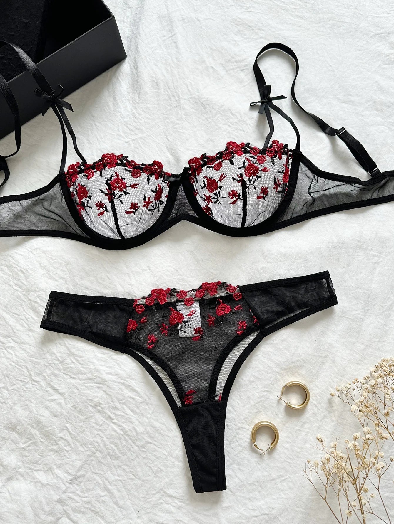 Dreamy Floral Embroidery Lingerie Set – See Through Bra & Panty Set