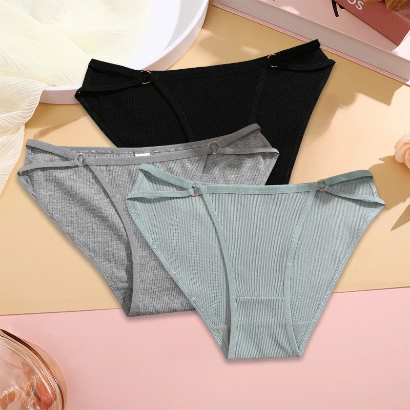 3PCS Set Women’s Cotton Panty – Low Rise Briefs with Button Design