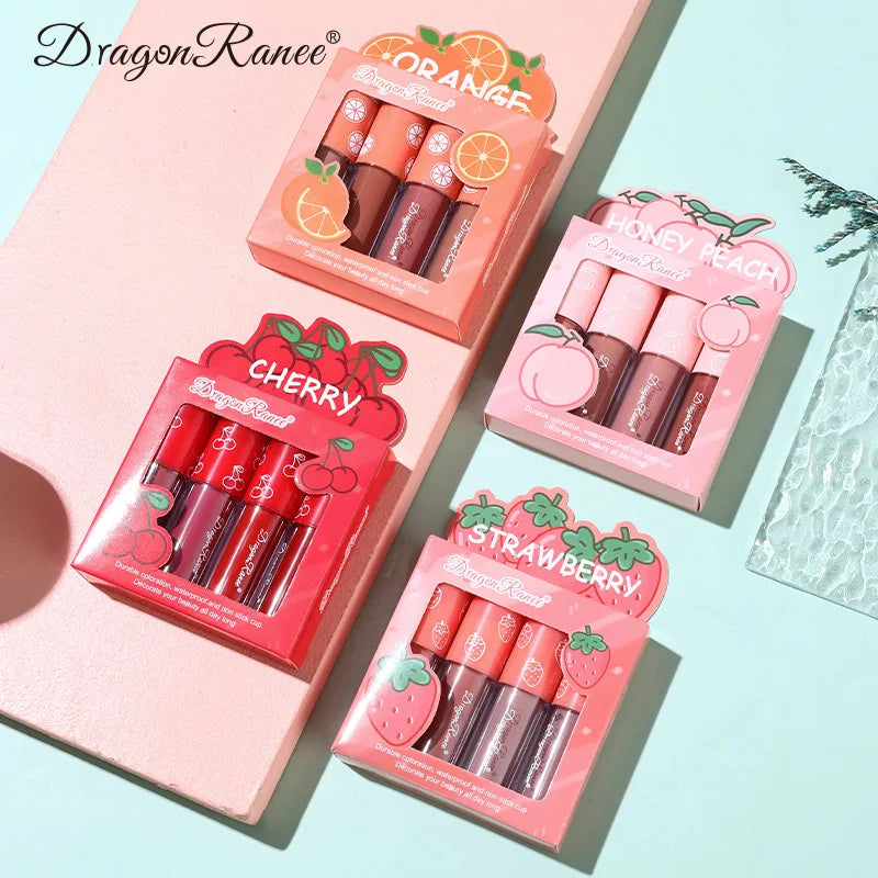Mini Velvet Matte Lip Gloss 4Pcs Set – Long-Lasting, Non-Stick & Fruit Scented