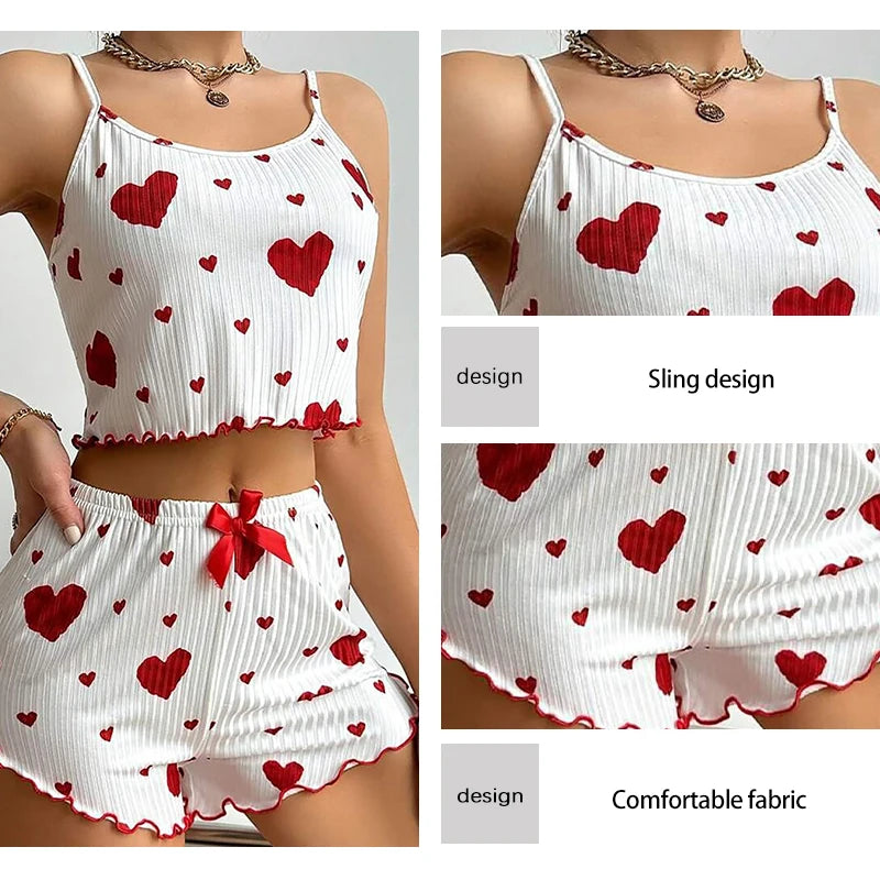 Women's 2-Piece Tank Top & Shorts Set – Love Print Sleepwear for Women