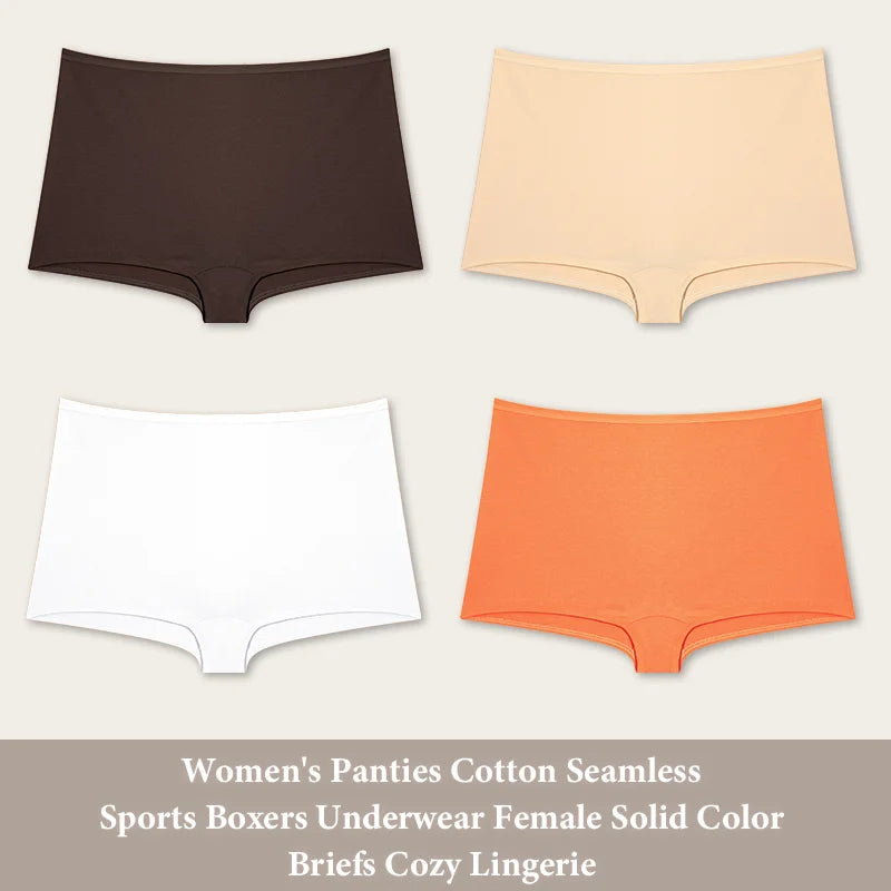 4PCS Women's Seamless Cotton Boxer Briefs Set – Soft & Sporty Boyshort Panty Underwear XS-XL