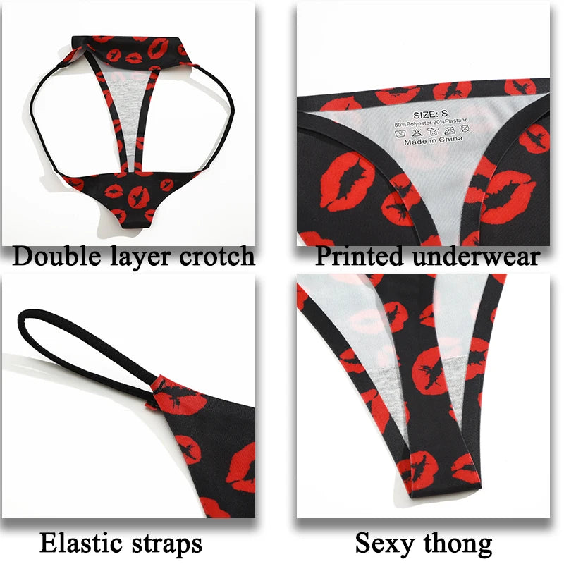 4PCS Seamless Print Thong Panty Set – Sexy, Low Waist, Ultra-Comfortable