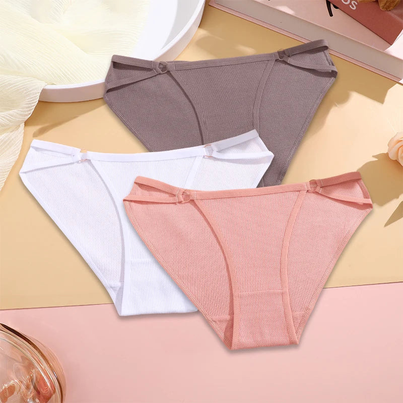 3PCS Set Women’s Cotton Panty – Low Rise Briefs with Button Design