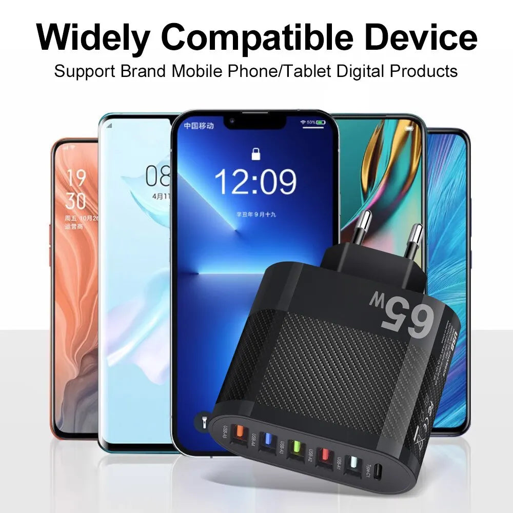 5-Port 3.1A USB Wall Charger QC 3.0 Fast Charging Adapter for iPhone, Xiaomi, Samsung