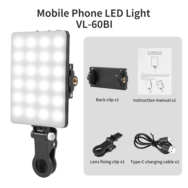Mini RGB LED Fill Light for Phone – Pocket Video Light for Vlog, Live, & Camera