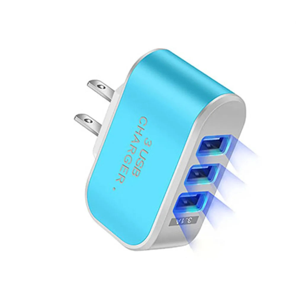 3-Port USB LED Travel Charger Adapter β Portable, Fast Charging, Universal for All Phones