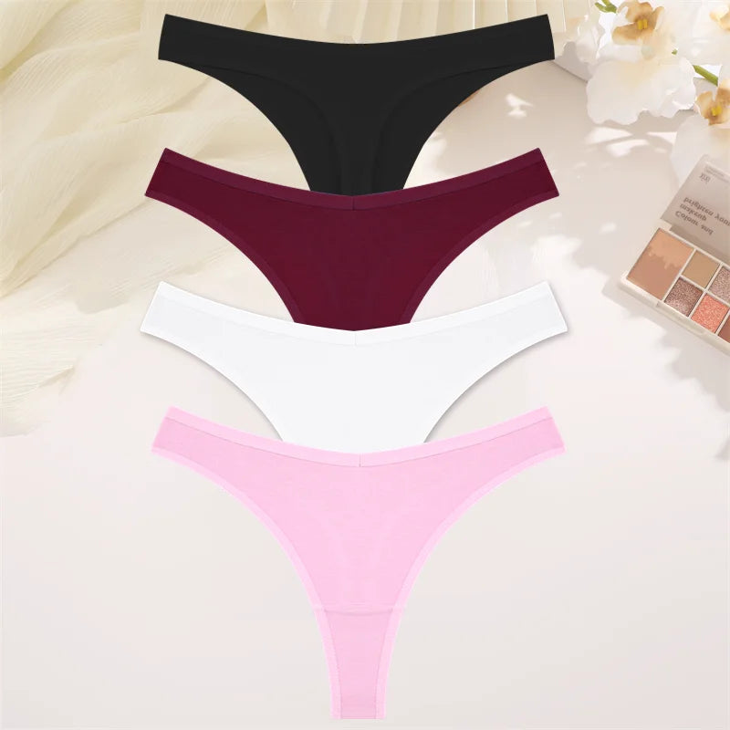 4PCS Women's Cotton Thongs Panty Set – Sexy Low Waist G-String Underwear