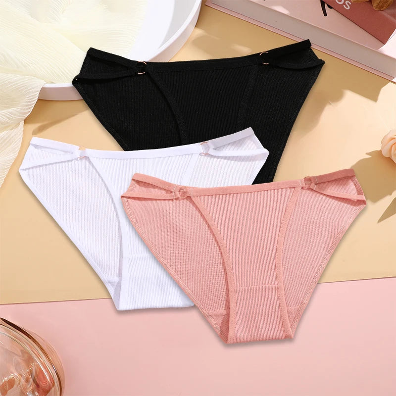 3PCS Set Women’s Cotton Panty – Low Rise Briefs with Button Design
