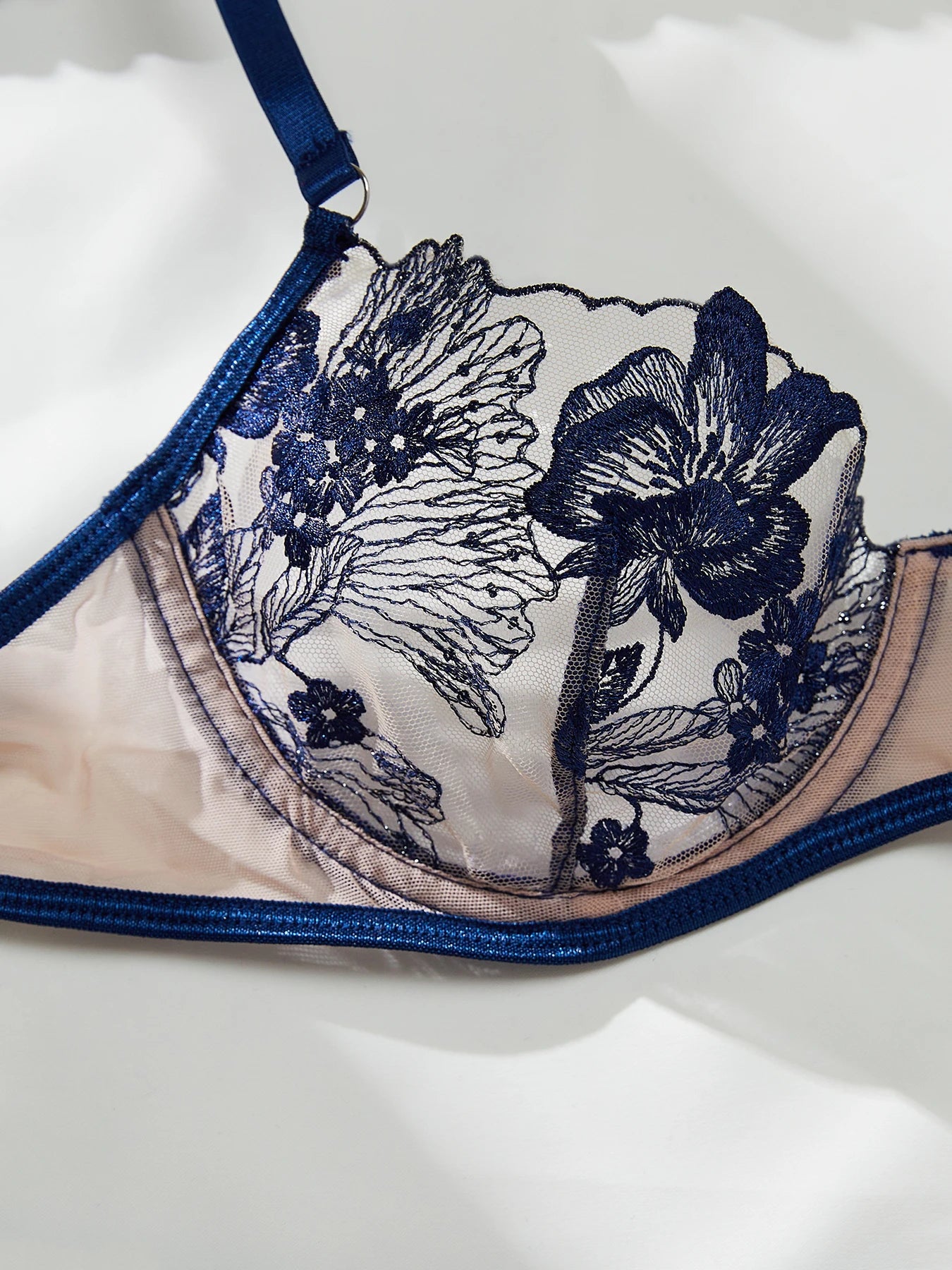 Elegant Lace Blue Lingerie Set – Underwire Ultrathin Bra & Panty for Party Nights