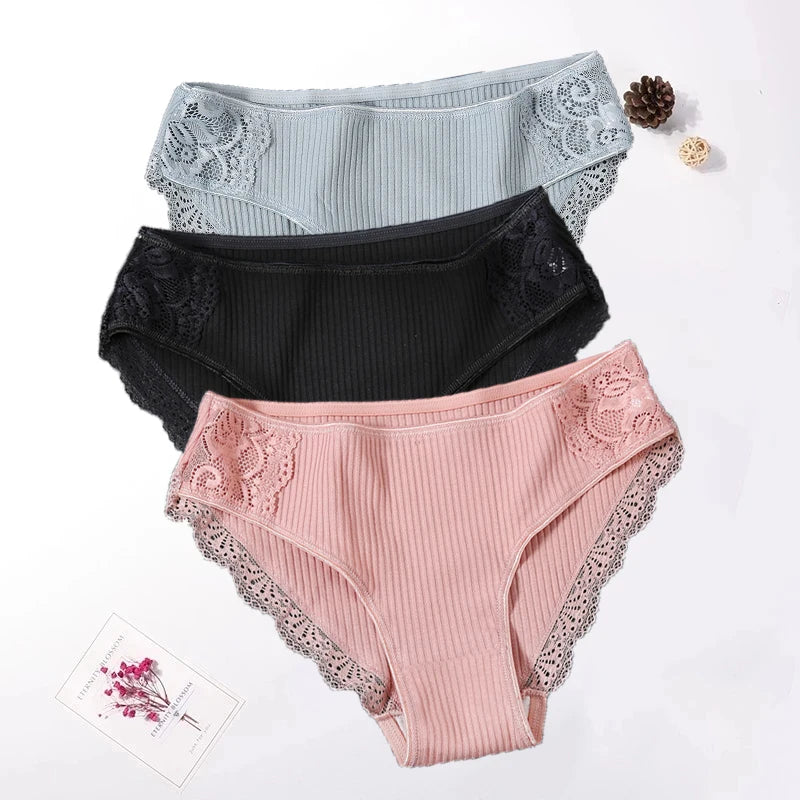 3PCS Set Floral Lace Cotton Panty – Soft & Sexy Women’s Briefs